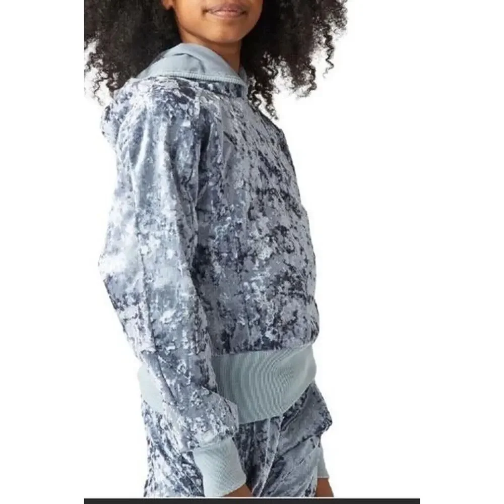 Habitual Girl Marley Crushed Velour Hooded Pullover In Grey Size 12 MSRP‎ $56